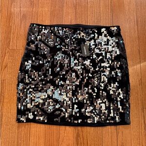Express Black and Silver Sequin Mini Skirt